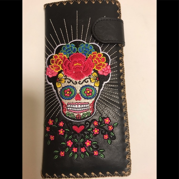 New fiesta sugar skull embroidered vegan wallet lg - Picture 1 of 3